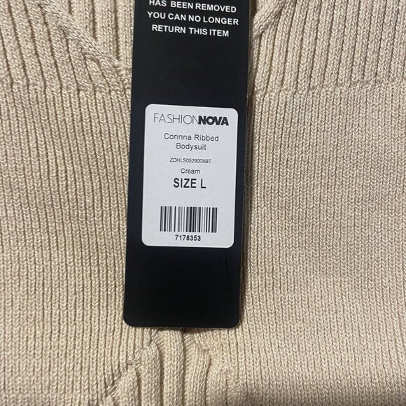 NWT Fashion Nova Bodysuit Womens Sz Large Ribbed Corinna Beige Tan Knit Long Slv - Picture 4 of 9